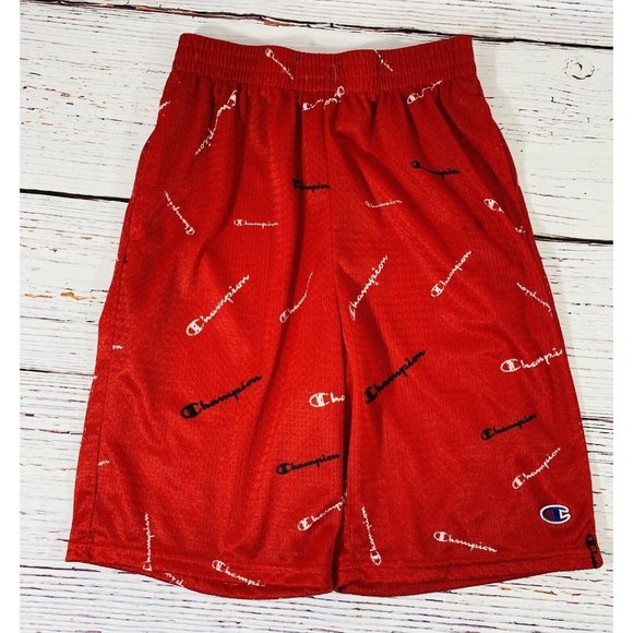 Champion Boys Red All Over Logo Print Basketball Gym Mesh Pockets Lined Athletic - Picture 1 of 4